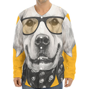 Golden Retriever With Glasses Print Long Sleeve Baseball Jersey