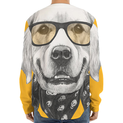 Golden Retriever With Glasses Print Long Sleeve Baseball Jersey