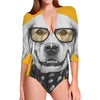 Golden Retriever With Glasses Print Long Sleeve Swimsuit