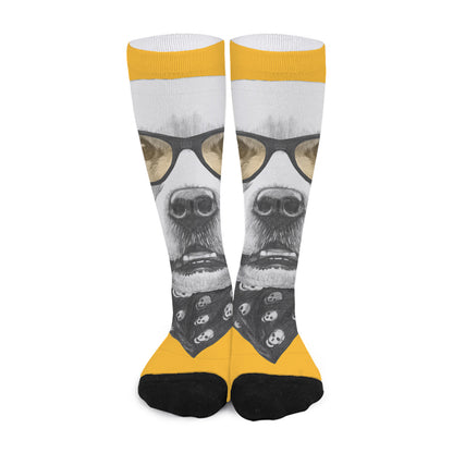 Golden Retriever With Glasses Print Long Socks