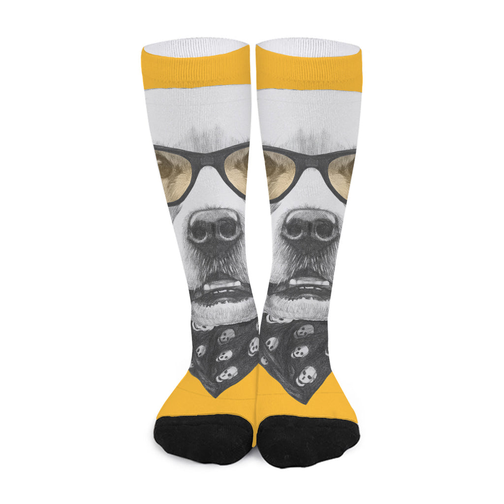 Golden Retriever With Glasses Print Long Socks