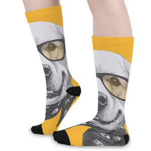 Golden Retriever With Glasses Print Long Socks