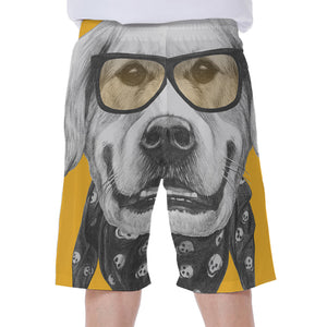 Golden Retriever With Glasses Print Men's Beach Shorts