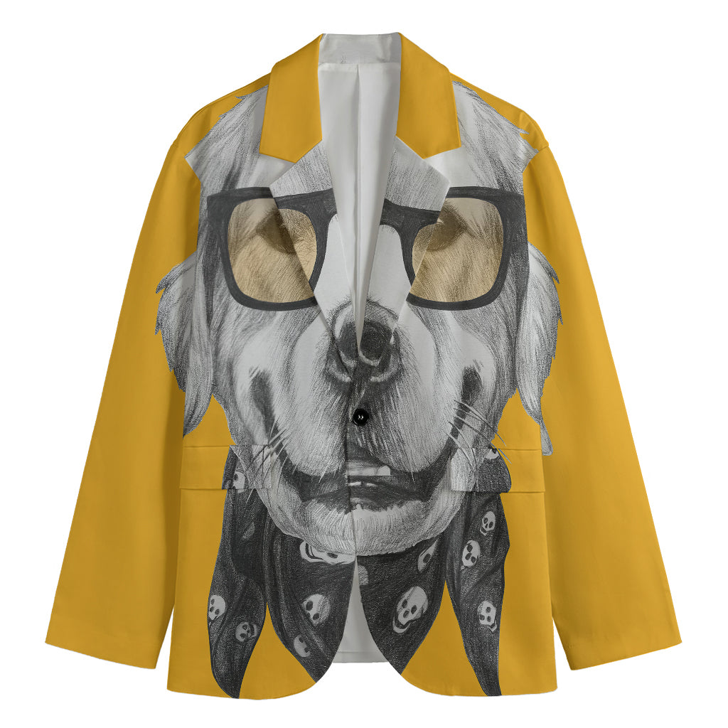 Golden Retriever With Glasses Print Men's Blazer