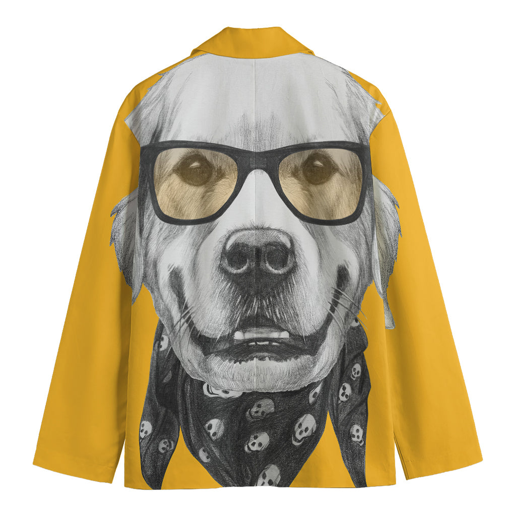 Golden Retriever With Glasses Print Men's Blazer