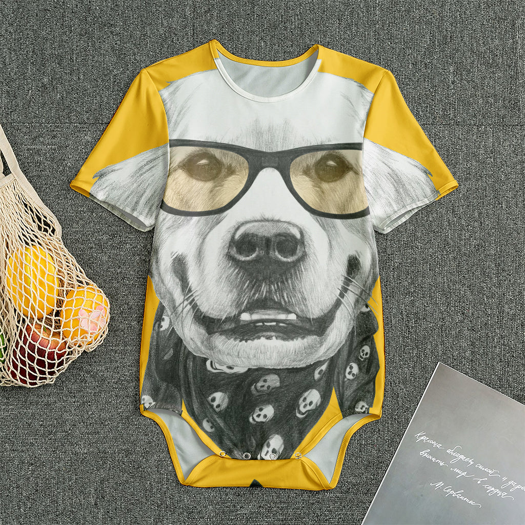 Golden Retriever With Glasses Print Men's Bodysuit