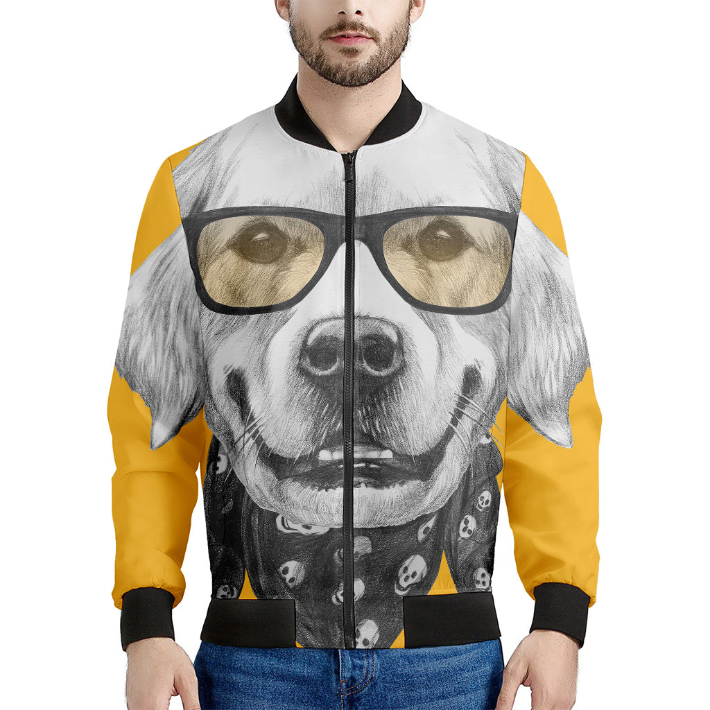 Golden Retriever With Glasses Print Men's Bomber Jacket