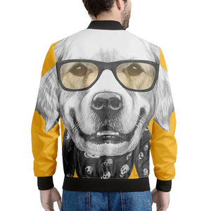 Golden Retriever With Glasses Print Men's Bomber Jacket