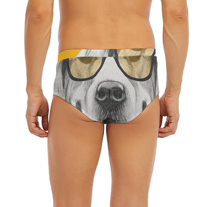 Golden Retriever With Glasses Print Men's Briefs
