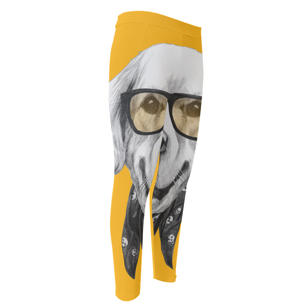 Golden Retriever With Glasses Print Men's Compression Pants