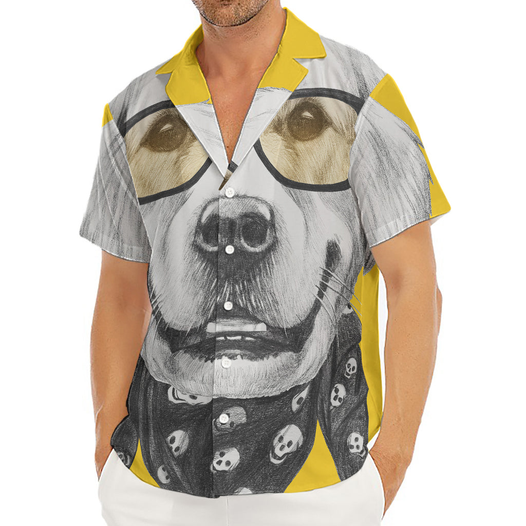 Golden Retriever With Glasses Print Men's Deep V-Neck Shirt