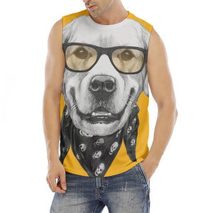 Golden Retriever With Glasses Print Men's Fitness Tank Top