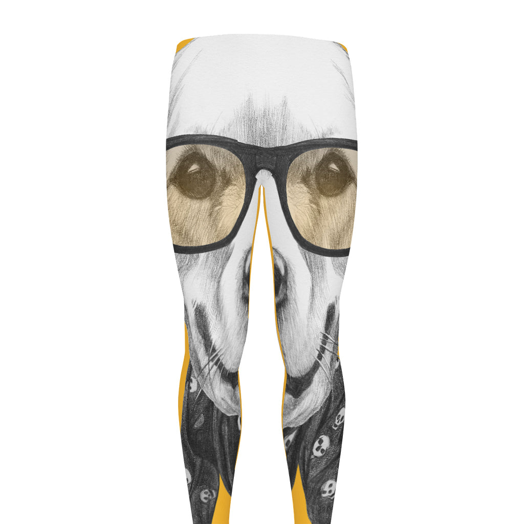 Golden Retriever With Glasses Print Men's leggings