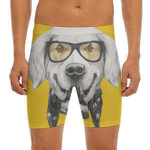 Golden Retriever With Glasses Print Men's Long Boxer Briefs