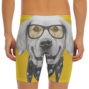 Golden Retriever With Glasses Print Men's Long Boxer Briefs