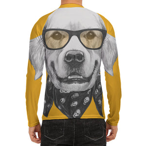 Golden Retriever With Glasses Print Men's Long Sleeve Rash Guard