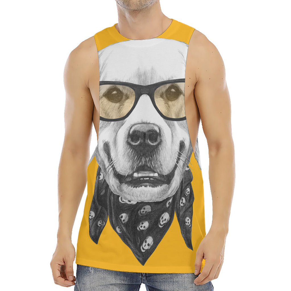 Golden Retriever With Glasses Print Men's Muscle Tank Top