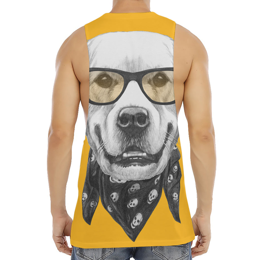 Golden Retriever With Glasses Print Men's Muscle Tank Top