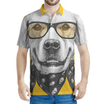 Golden Retriever With Glasses Print Men's Polo Shirt