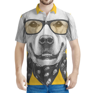 Golden Retriever With Glasses Print Men's Polo Shirt