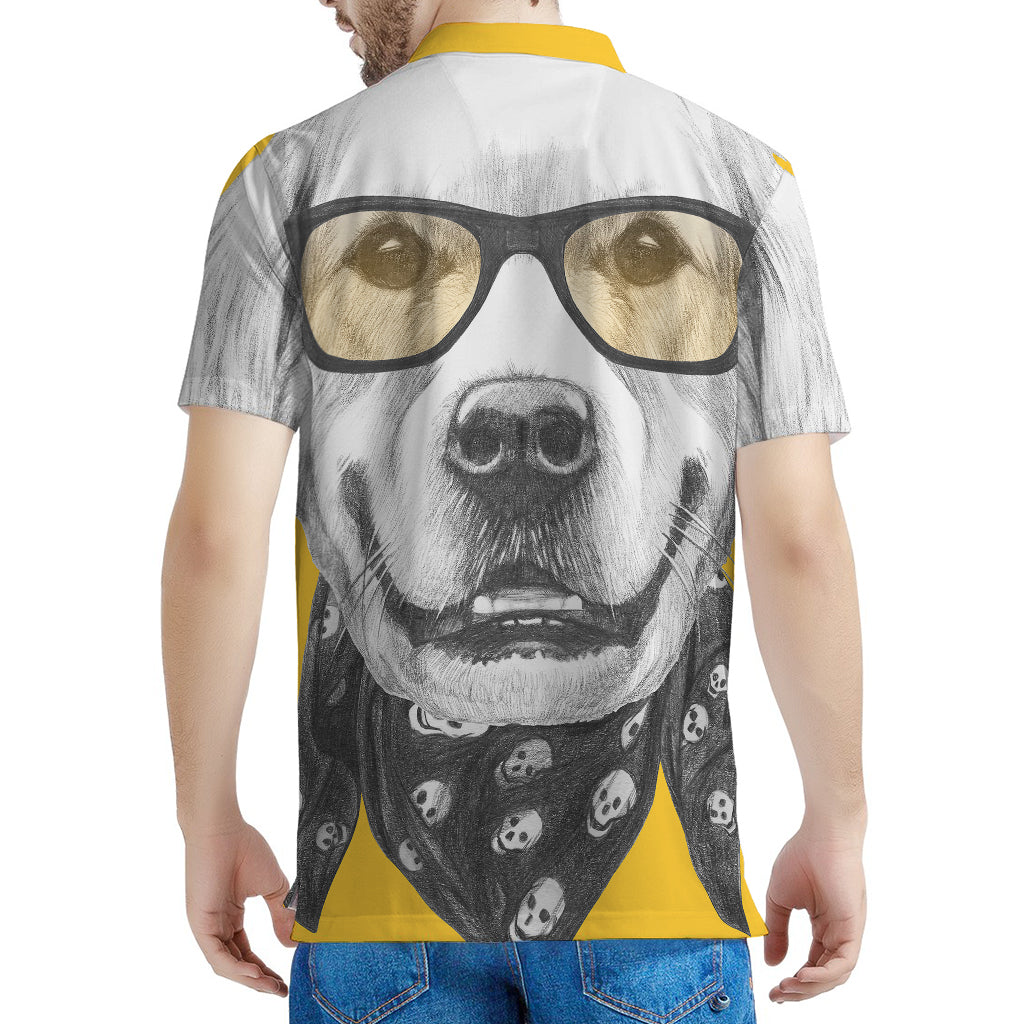 Golden Retriever With Glasses Print Men's Polo Shirt