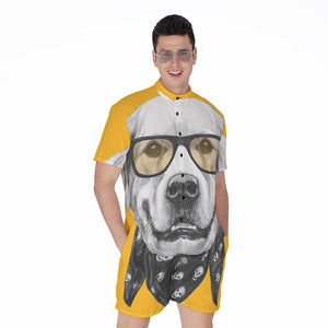 Golden Retriever With Glasses Print Men's Rompers