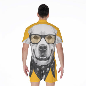 Golden Retriever With Glasses Print Men's Rompers