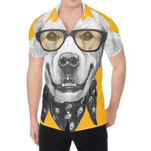 Golden Retriever With Glasses Print Men's Shirt