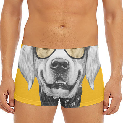 Golden Retriever With Glasses Print Men's Short Boxer Briefs