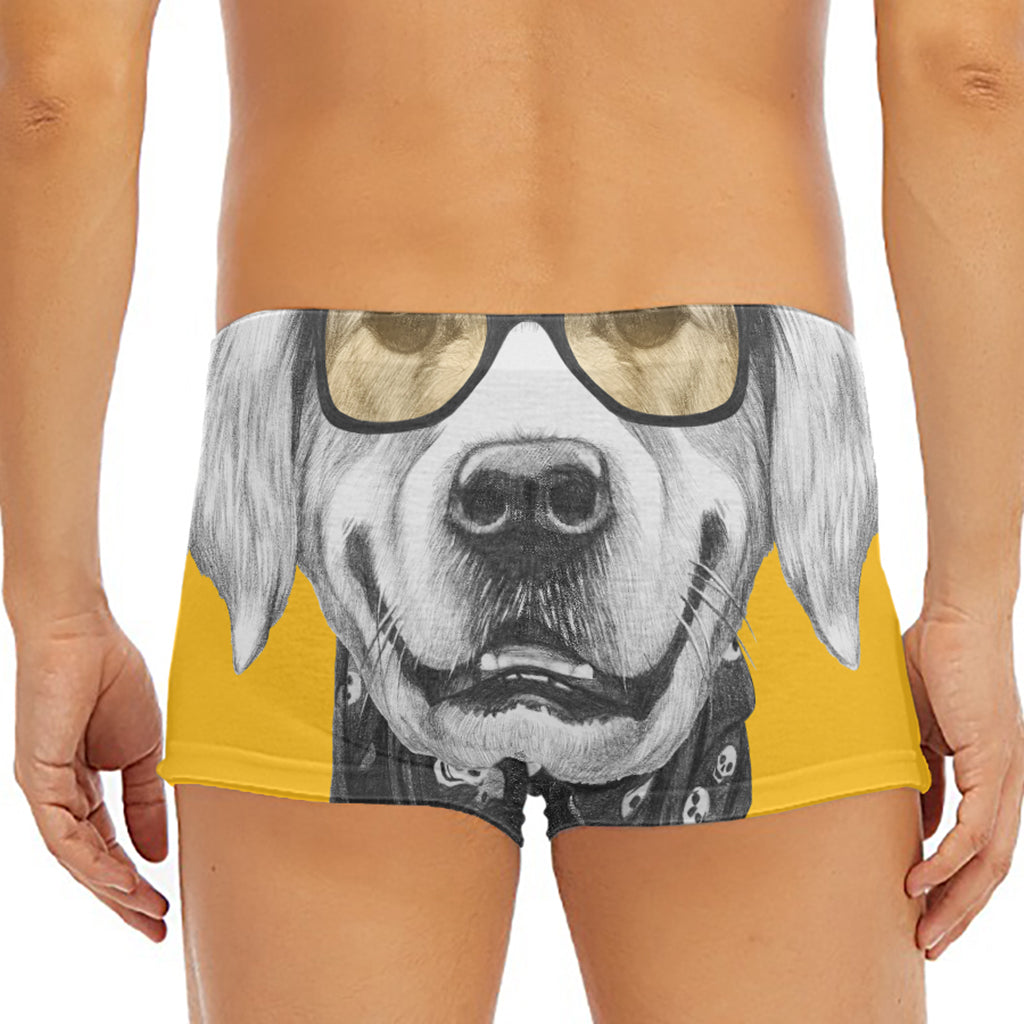Golden Retriever With Glasses Print Men's Short Boxer Briefs