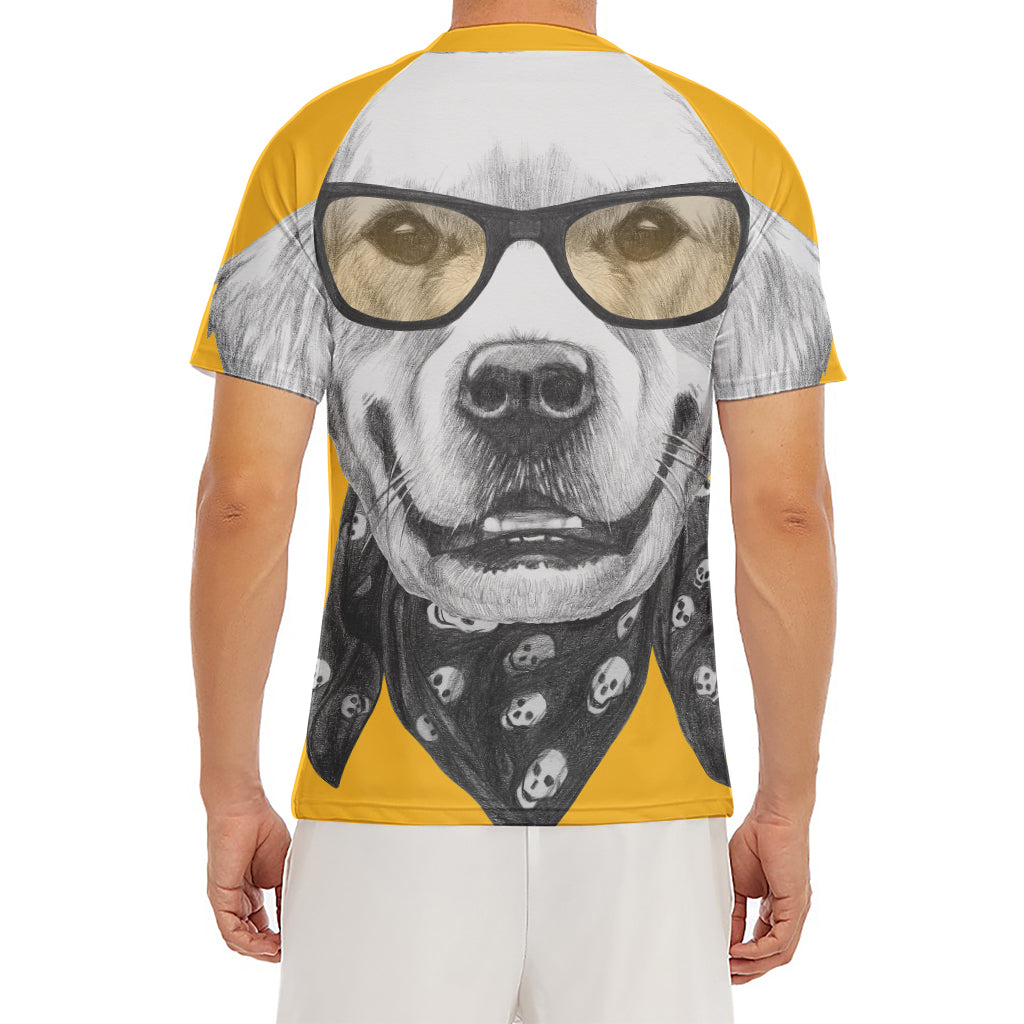 Golden Retriever With Glasses Print Men's Short Sleeve Rash Guard