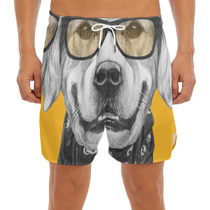 Golden Retriever With Glasses Print Men's Split Running Shorts