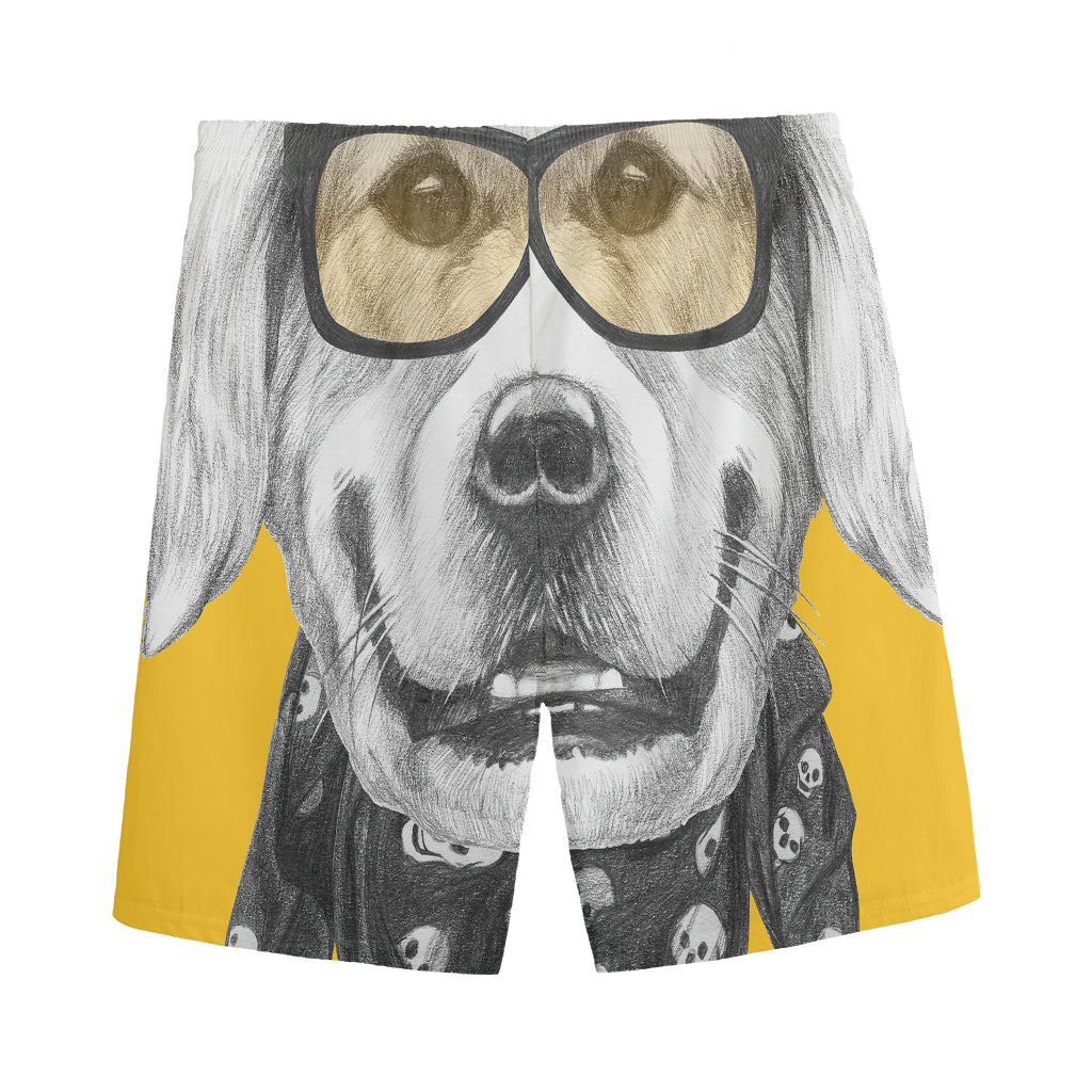 Golden Retriever With Glasses Print Men's Sports Shorts