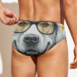 Golden Retriever With Glasses Print Men's Swim Briefs