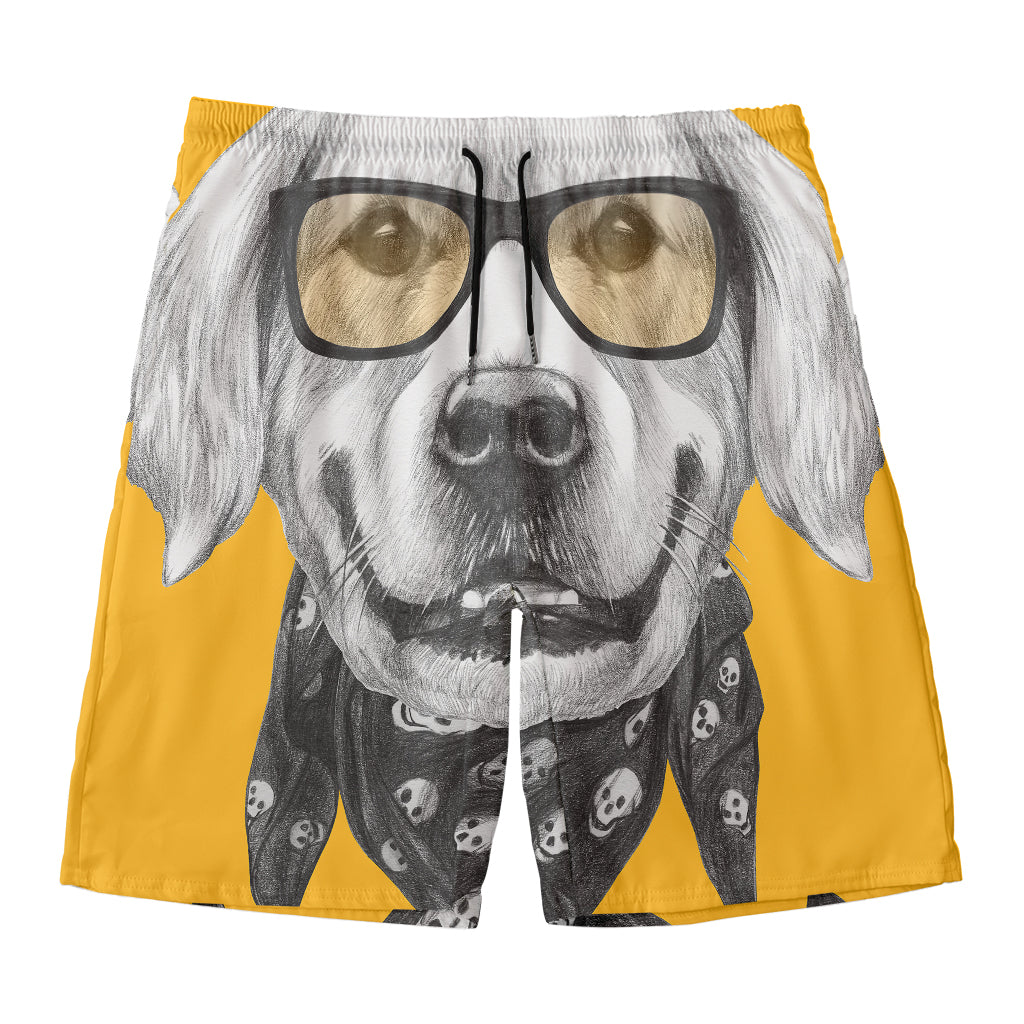 Golden Retriever With Glasses Print Men's Swim Trunks