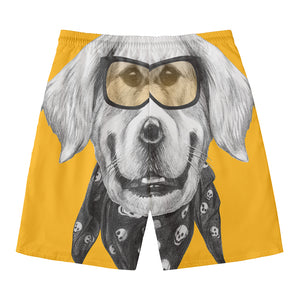 Golden Retriever With Glasses Print Men's Swim Trunks