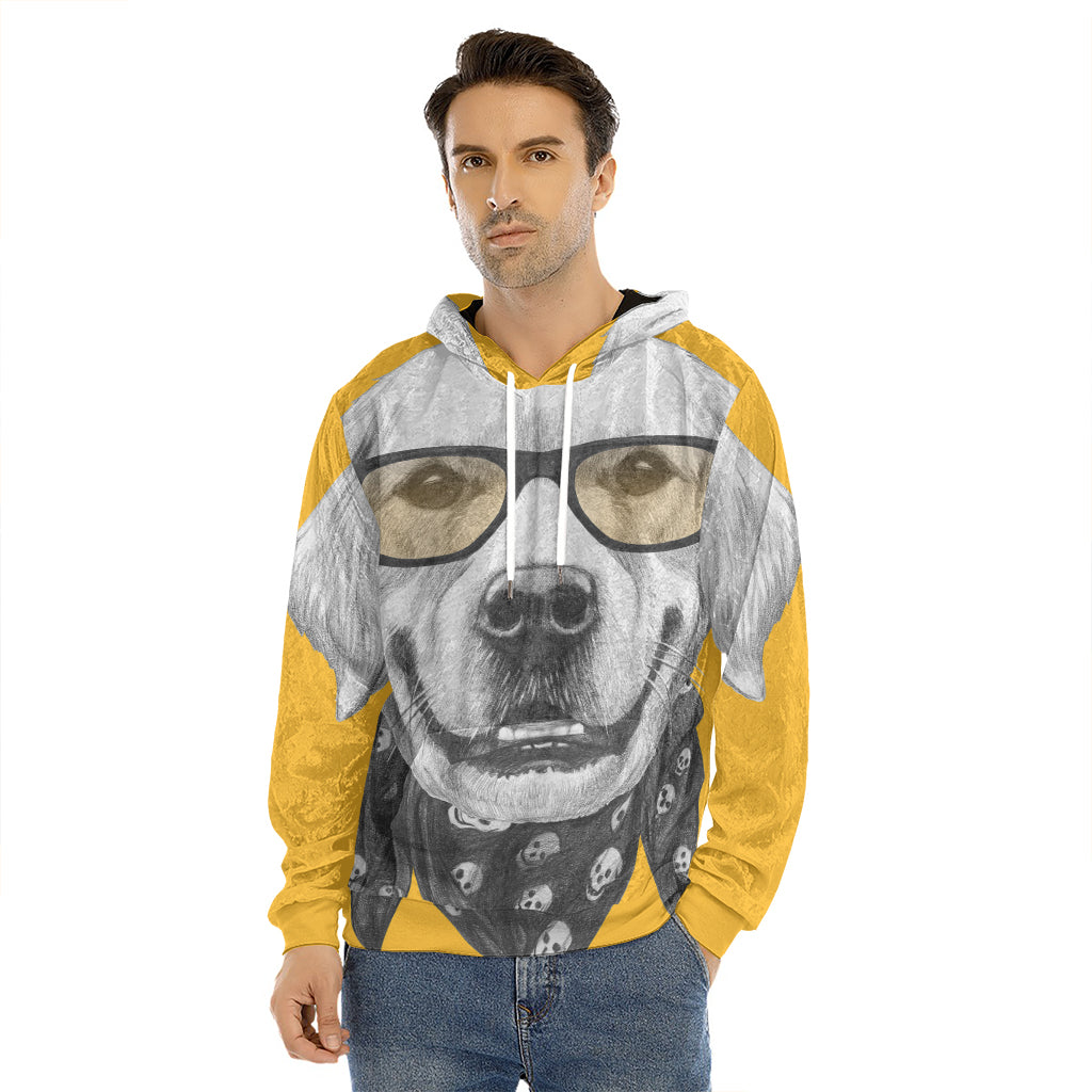 Golden Retriever With Glasses Print Men's Velvet Pullover Hoodie