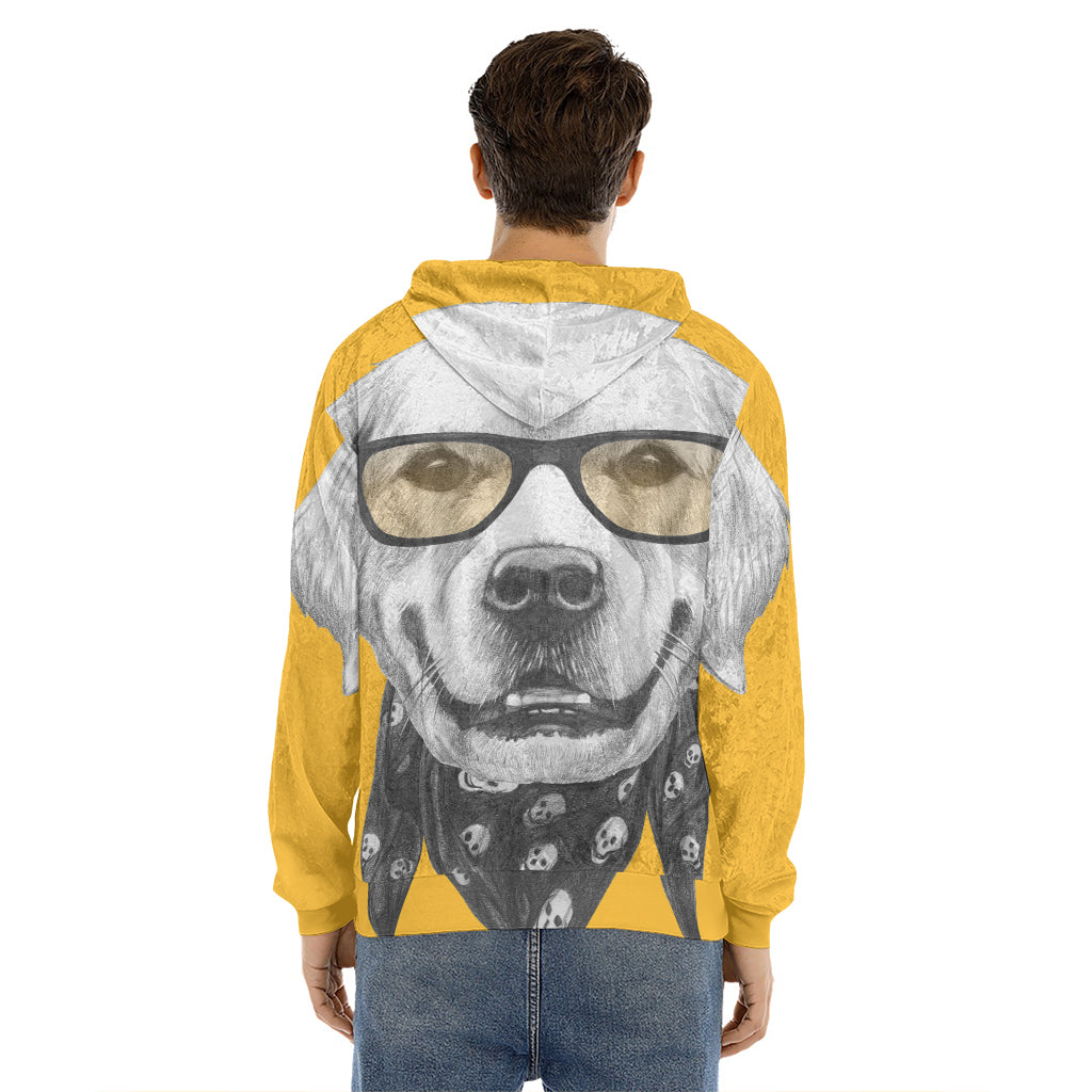 Golden Retriever With Glasses Print Men's Velvet Pullover Hoodie