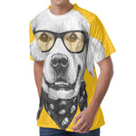 Golden Retriever With Glasses Print Men's Velvet T-Shirt