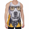 Golden Retriever With Glasses Print Men's Velvet Tank Top