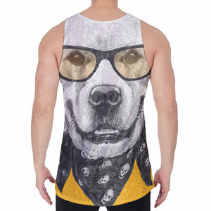 Golden Retriever With Glasses Print Men's Velvet Tank Top