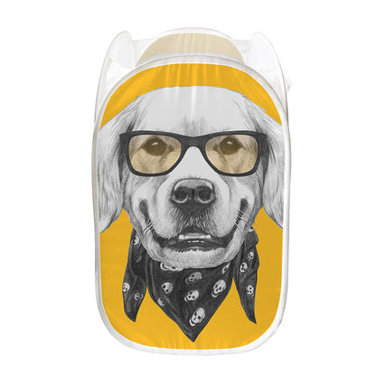 Golden Retriever With Glasses Print Mesh Laundry Hamper