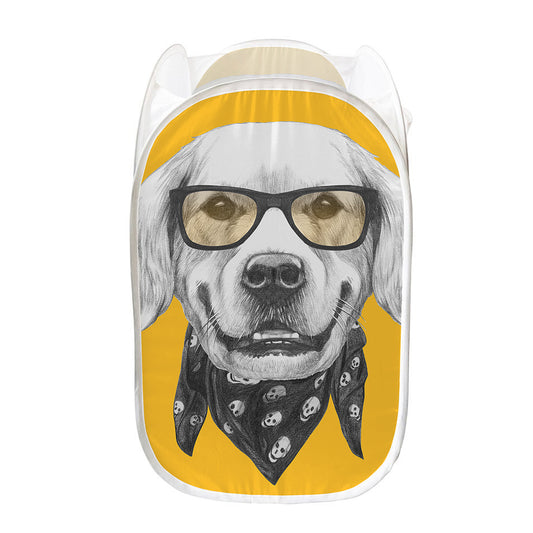 Golden Retriever With Glasses Print Mesh Laundry Hamper
