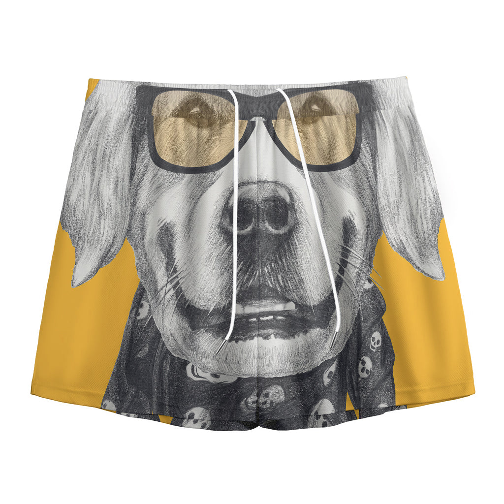 Golden Retriever With Glasses Print Mesh Shorts