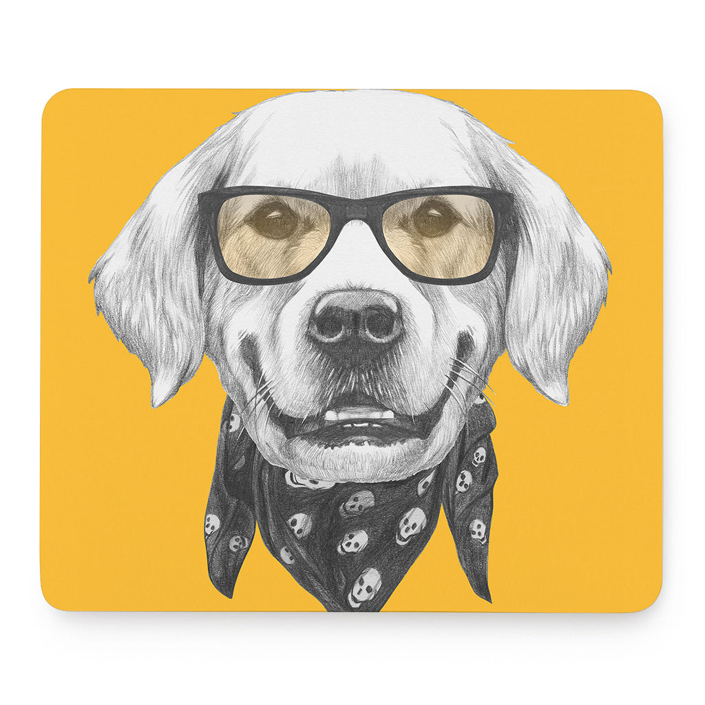 Golden Retriever With Glasses Print Mouse Pad