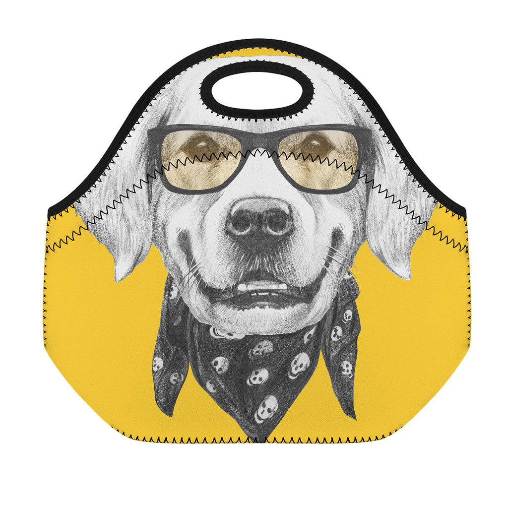 Golden Retriever With Glasses Print Neoprene Lunch Bag