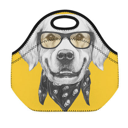 Golden Retriever With Glasses Print Neoprene Lunch Bag