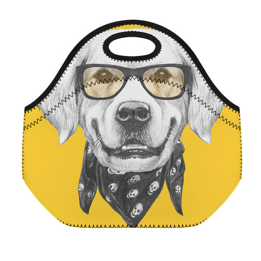 Golden Retriever With Glasses Print Neoprene Lunch Bag