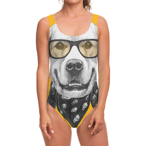 Golden Retriever With Glasses Print One Piece Swimsuit