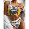 Golden Retriever With Glasses Print One Shoulder Bikini Top